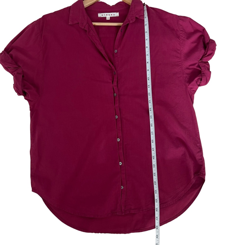 Xirena Channing Short Sleeve Cotton Button Up Shirt in Magenta Plum SZ XS - Picture 10 of 10